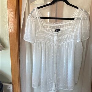 Torrid White Sheer Polka Dot Blouse